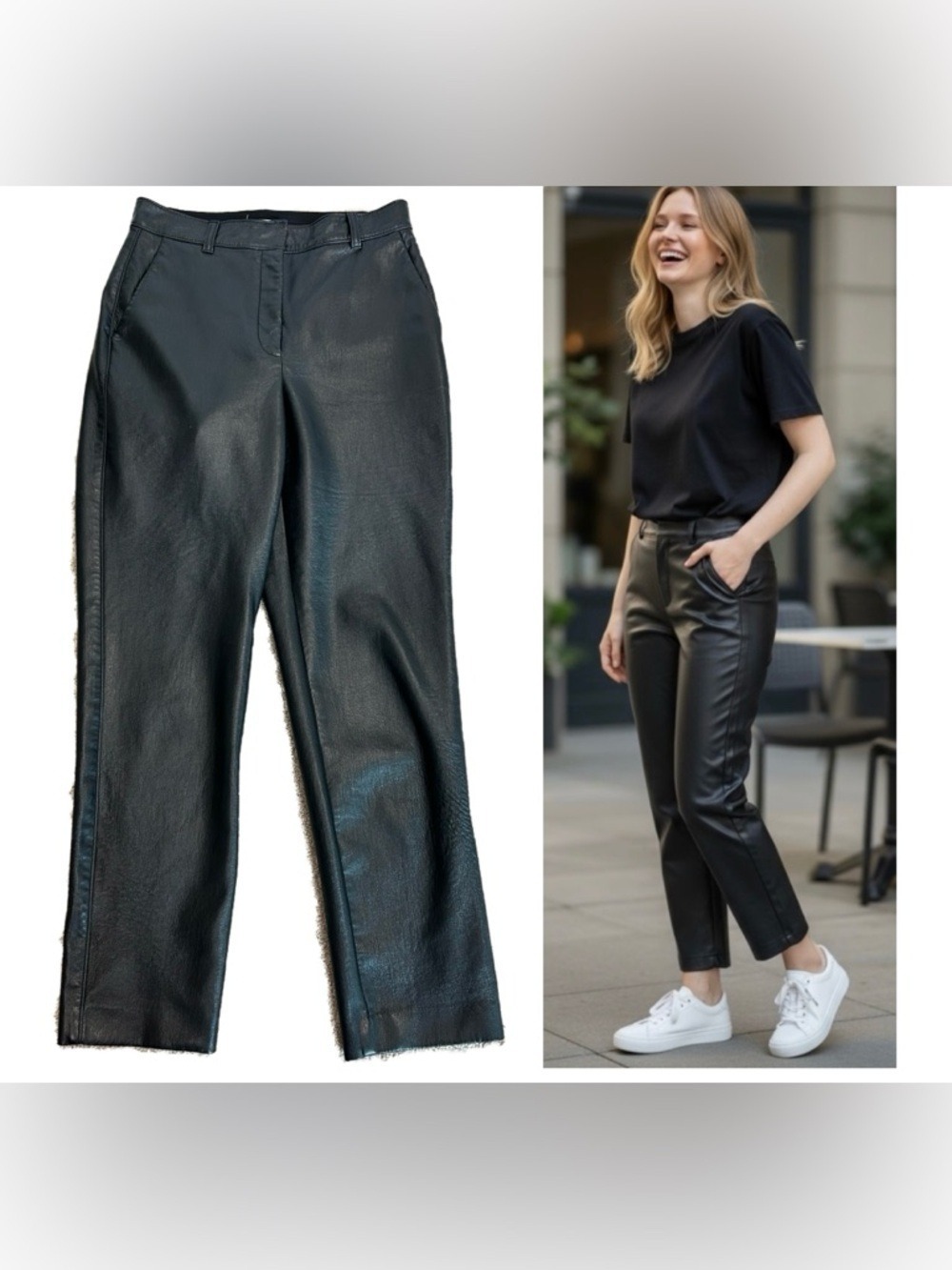 Black Faux Leather Straight-Leg Pants